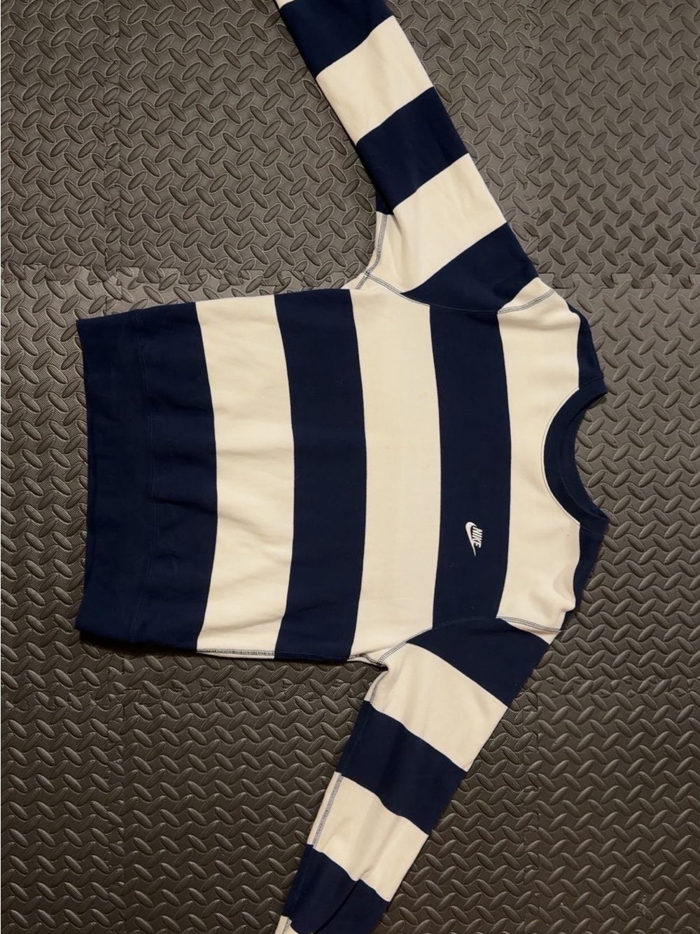 Nike Navy and White Striped Crew Sweatshirt